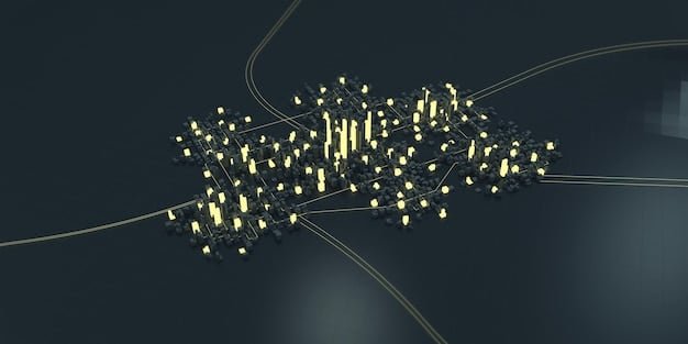 An abstract representation of blockchain technology with glowing nodes connected to various digital wallets and family members, symbolizing the transfer of digital assets during estate planning.