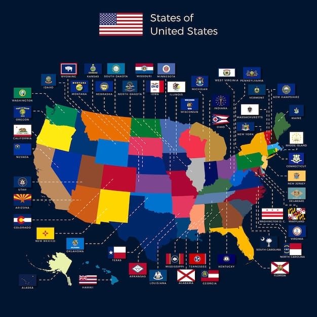 A graphic showing a map of the United States with several states highlighted in different colors, each color representing a different status of UBI initiative (e.g., pilot program, proposed legislation, active discussion). A data table next to the map lists each state, the type of initiative, and the amount of the proposed UBI payment.