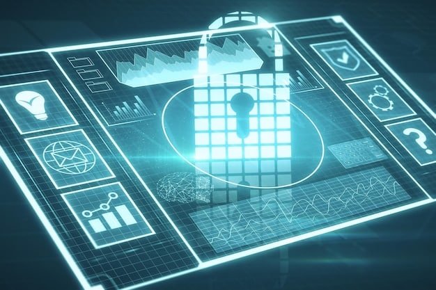A digital interface resembling a secure banking portal, showing a user dashboard with options to freeze or unfreeze credit reports. The design includes security icons like shields and padlocks, and the user interface is clean and intuitive.