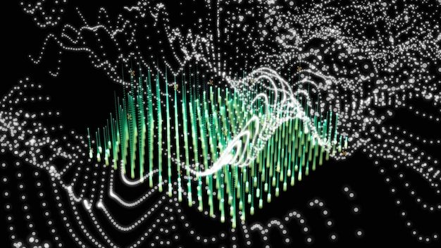 A data visualization of a neural network analyzing credit card transactions in real-time. The visualization highlights the speed and complexity of AI-powered fraud detection, with lines of data connecting various points to identify fraudulent patterns.