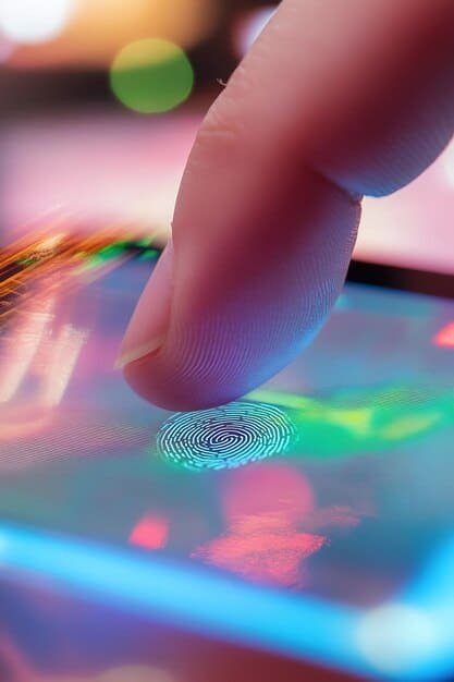 A close-up illustration of a traditional credit score report, partially obscured by a fingerprint with a data stream flowing from it. This signifies the shift from traditional to more personalized credit assessments.